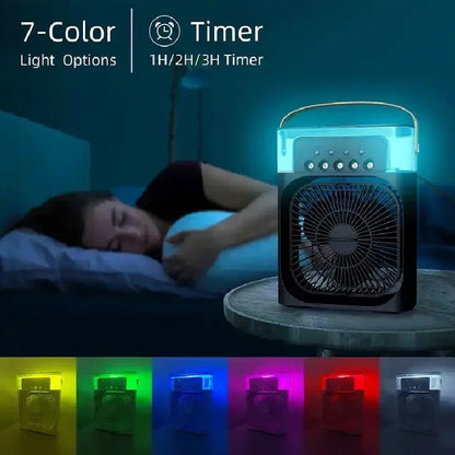 Portable Air Conditioner Fan, Mini Evaporative Air Cooler with 7 Colors LED Light, 1/2/3 H Timer, 3 Wind Speeds and 3 Spray