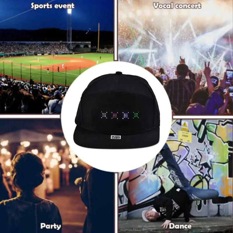 LED Baseball Cap LED Cap, Detachable LED Display Screen Smart Hat Adjustable Cool LED Baseball Cap