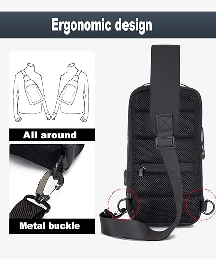 Anti Theft Sling Bag Shoulder Crossbody Backpack Waterproof Chest Bag with USB Charging Port Lightweight Casual