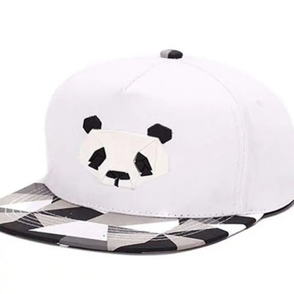 Cute Panda Cap Unisex Solid Flat Brim Hat with Embroidery Patterns Adjustable Hip Hop Stylish Snapback Baseball Cap