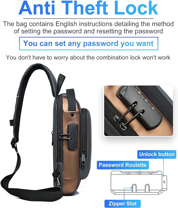 Exclusive Leather Bag Chest Sling Bag for Men Anti-Theft USB Crossbody Backpack Waterproof Chest