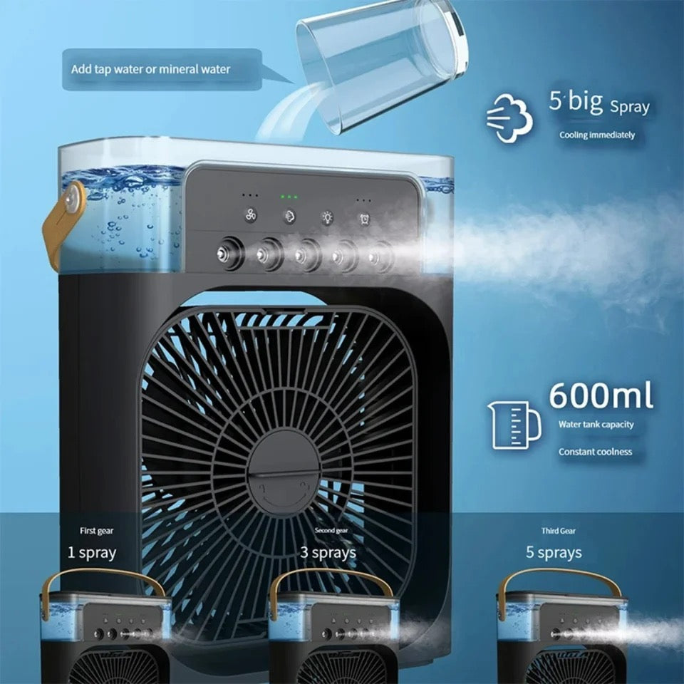 Portable Air Conditioner Fan, Mini Evaporative Air Cooler with 7 Colors LED Light, 1/2/3 H Timer, 3 Wind Speeds and 3 Spray