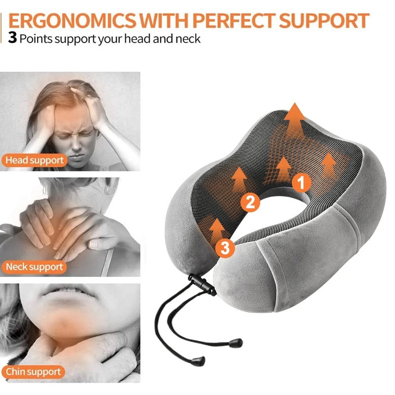 Orthopedic Travel Pillow Neck Pillow for Traveling, Upgraded Travel Neck Pillow for Airplane 100% Pure Memory Foam Travel Pillow for Flight Headrest Sleep, Portable Plane Accessories