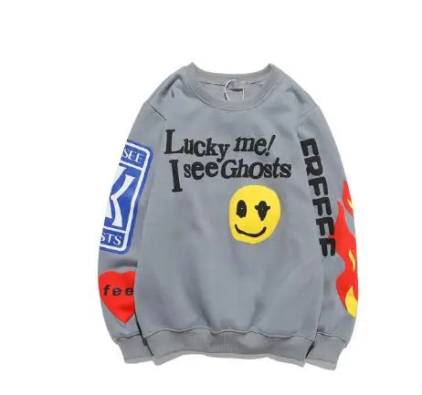 Retro Letter Flame Puff Print Round Neck Sweatshirt