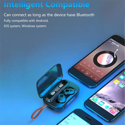 Bluetooth Earphones with Flashlight Clock Display