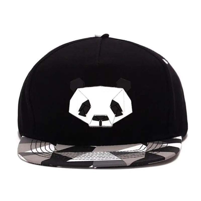 Cute Panda Cap Unisex Solid Flat Brim Hat with Embroidery Patterns Adjustable Hip Hop Stylish Snapback Baseball Cap