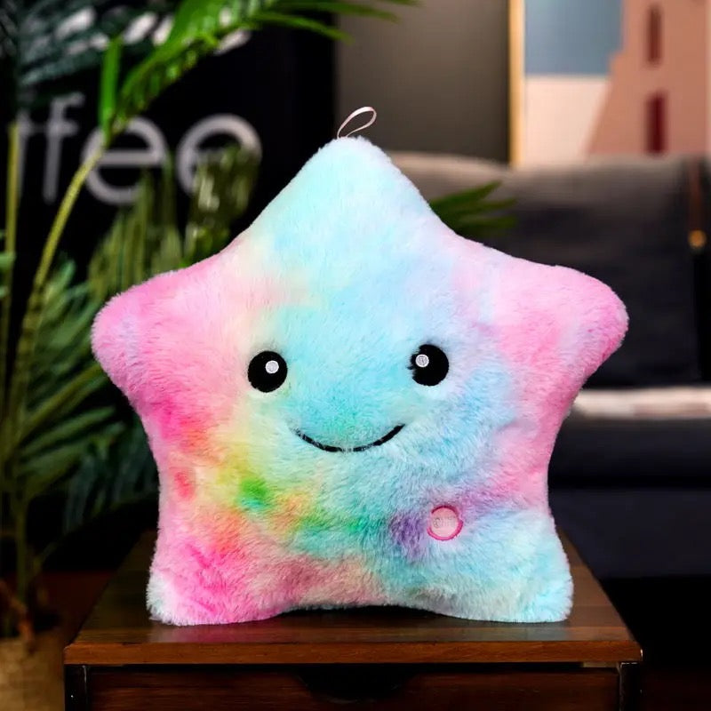 Star Shaped Pillow reative Twinkle Star Glowing LED Night Light Plush Pillows Stuffed Animals Toys Birthday Christmas Holiday Valentines Gifts for Toddlers Girls