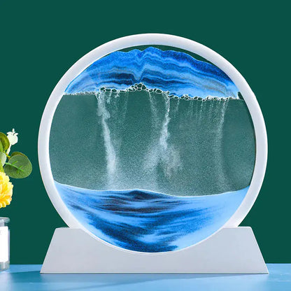 Moving Sand Art Picture,Liquid Motion 3D Sea Sandscape in Motion Display, Flowing Sand Frame Desktop Art Bookshelves Home Office Decoration