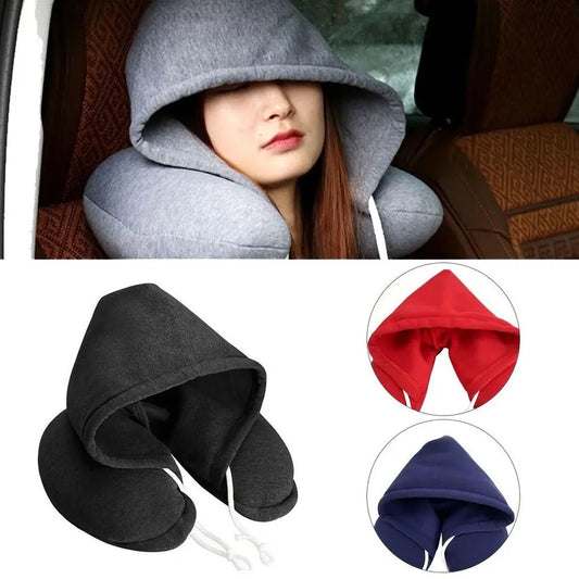 Hooded Neck Pillow Airplane - Travel Neck Pillow - Car & Plane Pillow - Airplane Pillow for Long Flight -  Neck Pillow for Traveling on Plane