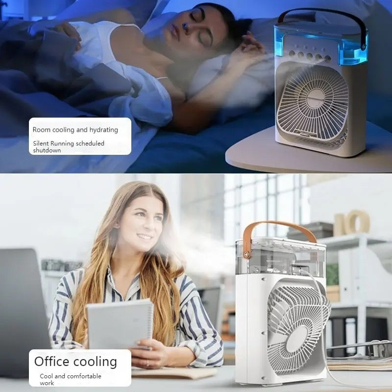 Portable Air Conditioner Fan, Mini Evaporative Air Cooler with 7 Colors LED Light, 1/2/3 H Timer, 3 Wind Speeds and 3 Spray