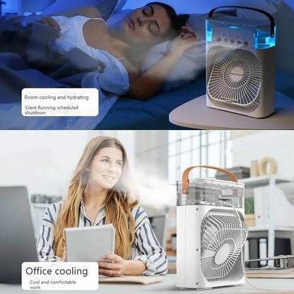 Portable Air Conditioner Fan, Mini Evaporative Air Cooler with 7 Colors LED Light, 1/2/3 H Timer, 3 Wind Speeds and 3 Spray