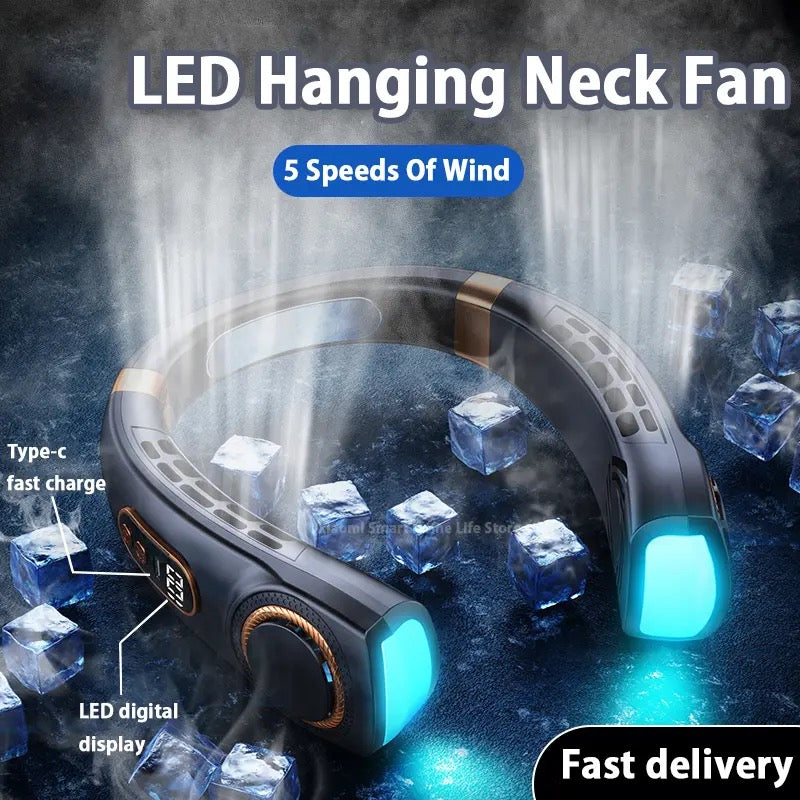 Neck Fan with LED Lights and Fast Charging