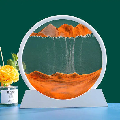 Moving Sand Art Picture,Liquid Motion 3D Sea Sandscape in Motion Display, Flowing Sand Frame Desktop Art Bookshelves Home Office Decoration