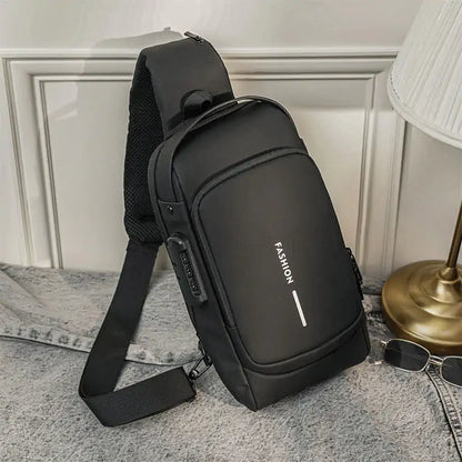 Exclusive Leather Bag Chest Sling Bag for Men Anti-Theft USB Crossbody Backpack Waterproof Chest