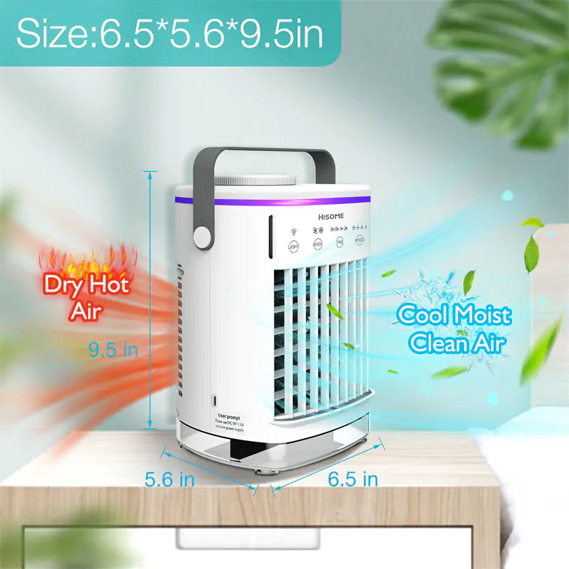 Portable Air Conditioner, Mini Portable Air Conditioner Fan, 4 Wind Speeds and 7 LED Lights, 2 Cold Air Sprays and 2-8 Hours Timer, Air Conditioner