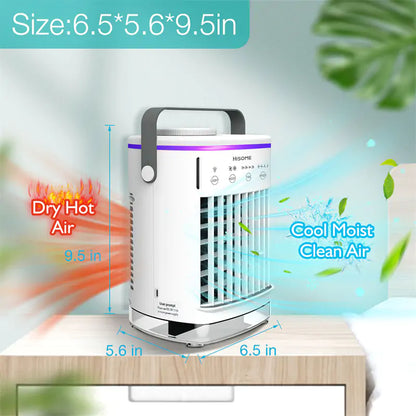 Portable Air Conditioner, Mini Portable Air Conditioner Fan, 4 Wind Speeds and 7 LED Lights, 2 Cold Air Sprays and 2-8 Hours Timer, Air Conditioner