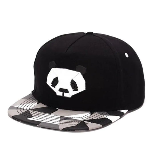 Cute Panda Cap Unisex Solid Flat Brim Hat with Embroidery Patterns Adjustable Hip Hop Stylish Snapback Baseball Cap