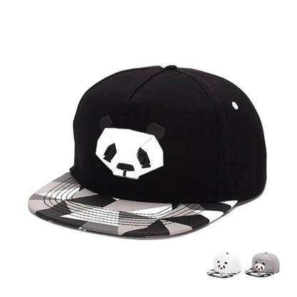 Cute Panda Cap Unisex Solid Flat Brim Hat with Embroidery Patterns Adjustable Hip Hop Stylish Snapback Baseball Cap