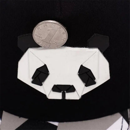 Cute Panda Cap Unisex Solid Flat Brim Hat with Embroidery Patterns Adjustable Hip Hop Stylish Snapback Baseball Cap