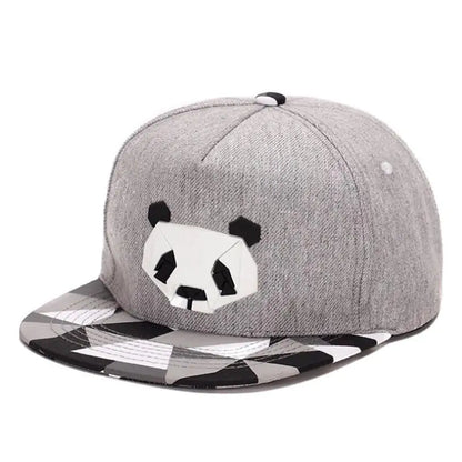 Cute Panda Cap Unisex Solid Flat Brim Hat with Embroidery Patterns Adjustable Hip Hop Stylish Snapback Baseball Cap